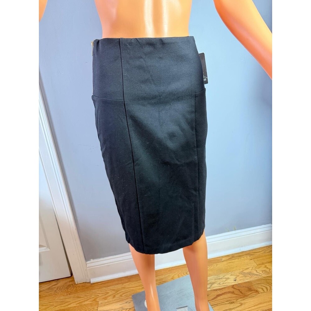 INC Womens Black Pencil Skirt Size 2 Side Gold Zippers Career Business Formal NW